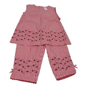 Copper Key Girls Size 6 100% Cotton Gingham Romper Set Ladybug Summer Travel